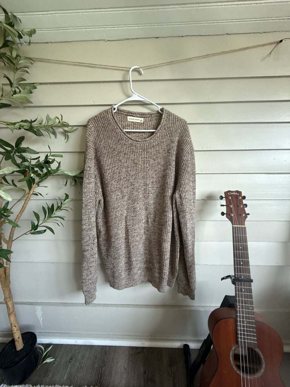 Mutual Weave Men's Chunky Knit Crew Neck Sweater Brown Marled